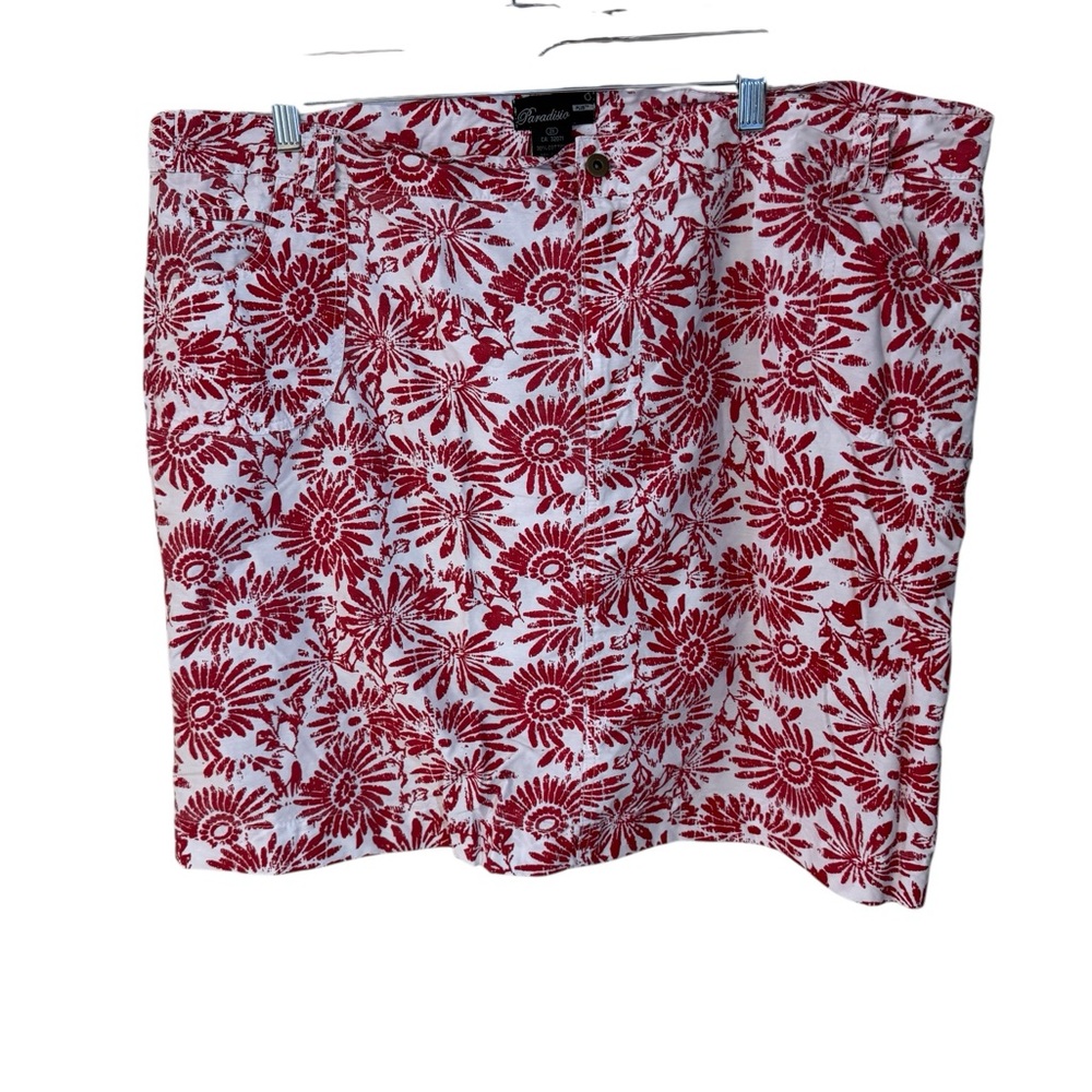 Red Floral Skorts with Tropical Print
